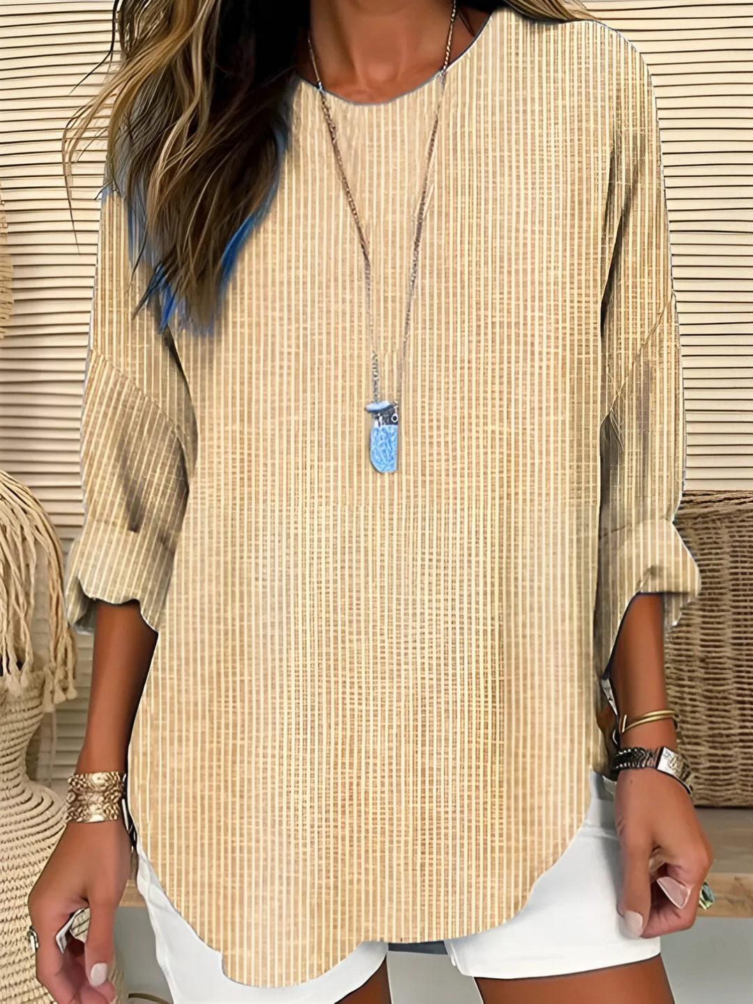 Aureva | Striped Relaxed-Fit Long Sleeve Blouse