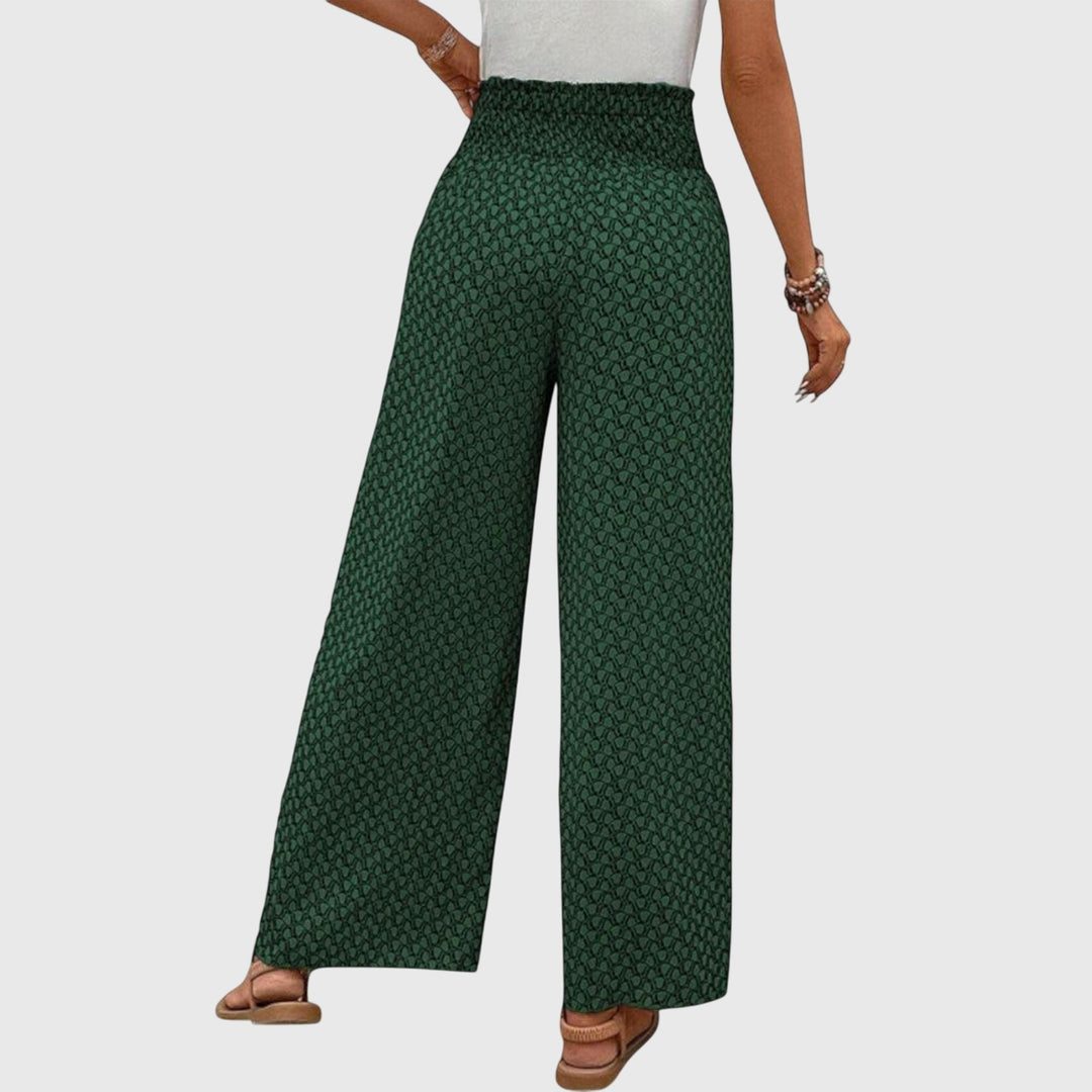 Printed Wide-Leg Pull-On Pants