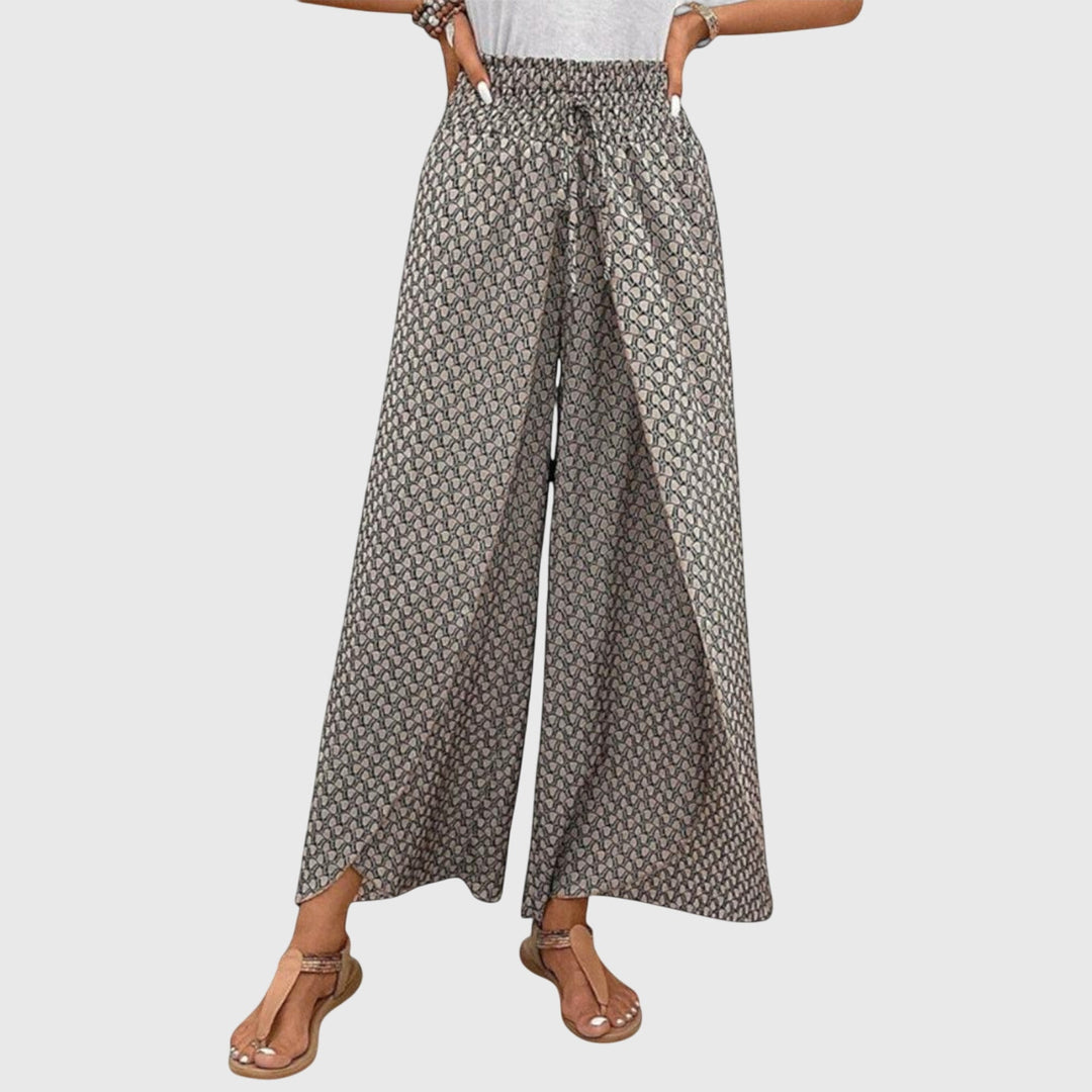 Printed Wide-Leg Pull-On Pants