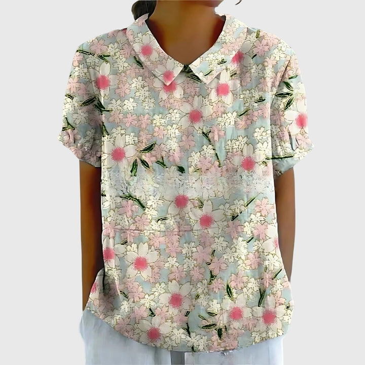 Cora | Women’s Vertical Botanical Print Collared Popover Blouse