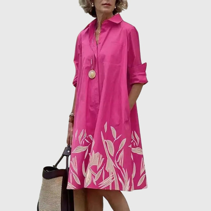 Carmine | Women’s Collared Poplin Swing Midi Shirt Dress with Pockets
