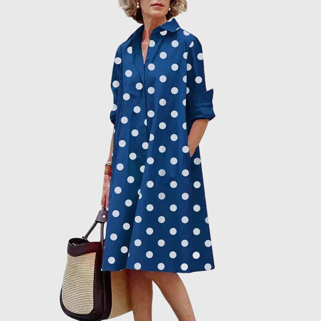 Carmine | Women’s Collared Poplin Swing Midi Shirt Dress with Pockets