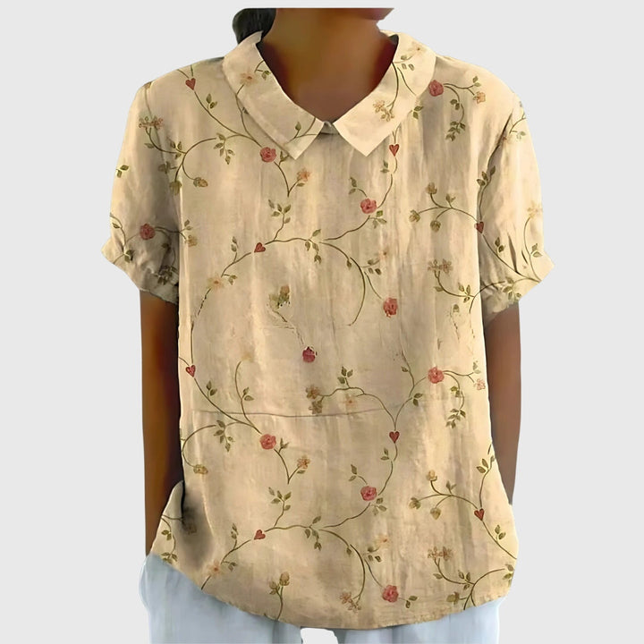 Cora | Women’s Vertical Botanical Print Collared Popover Blouse
