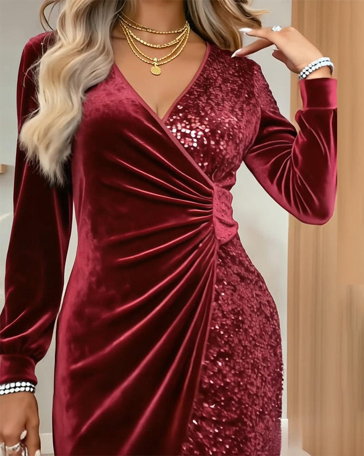 Velvet Sequin Wrap Mini Dress