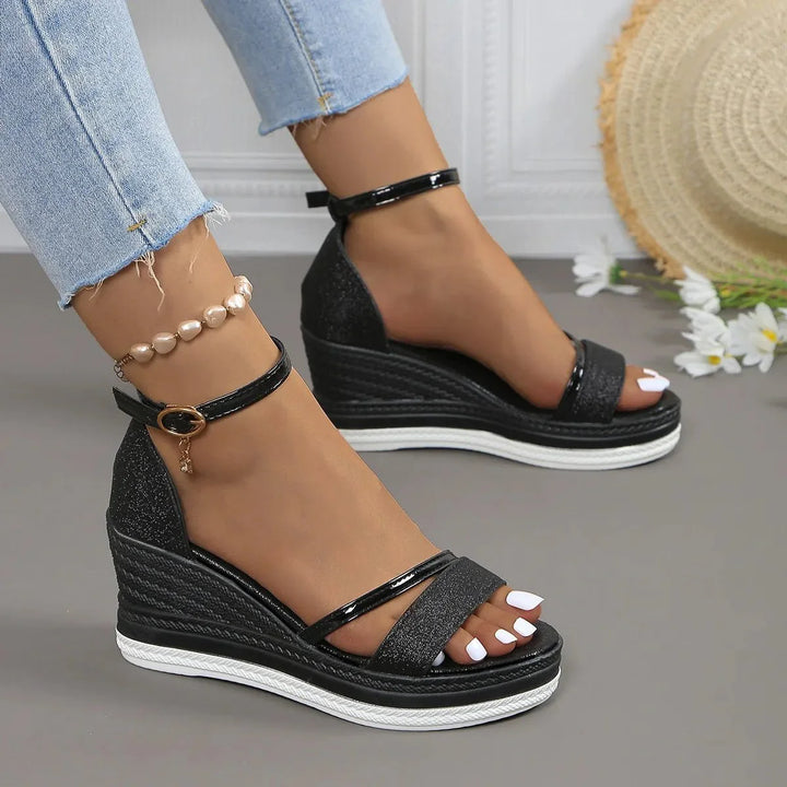 Milena | Stylish Black Platform Wedge Sandals