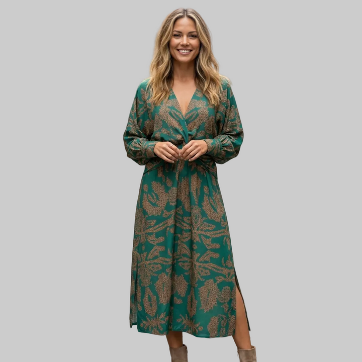 Laura | Women Floral Twist Front Wedding Guest Midi Dress