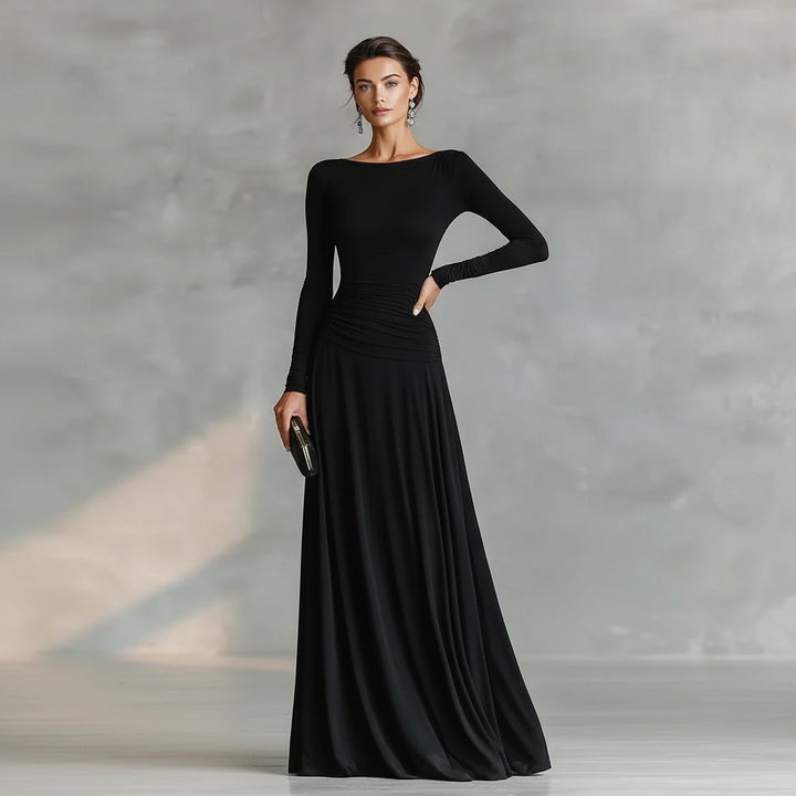 Black Long-Sleeve Sculpted Maxi Gown