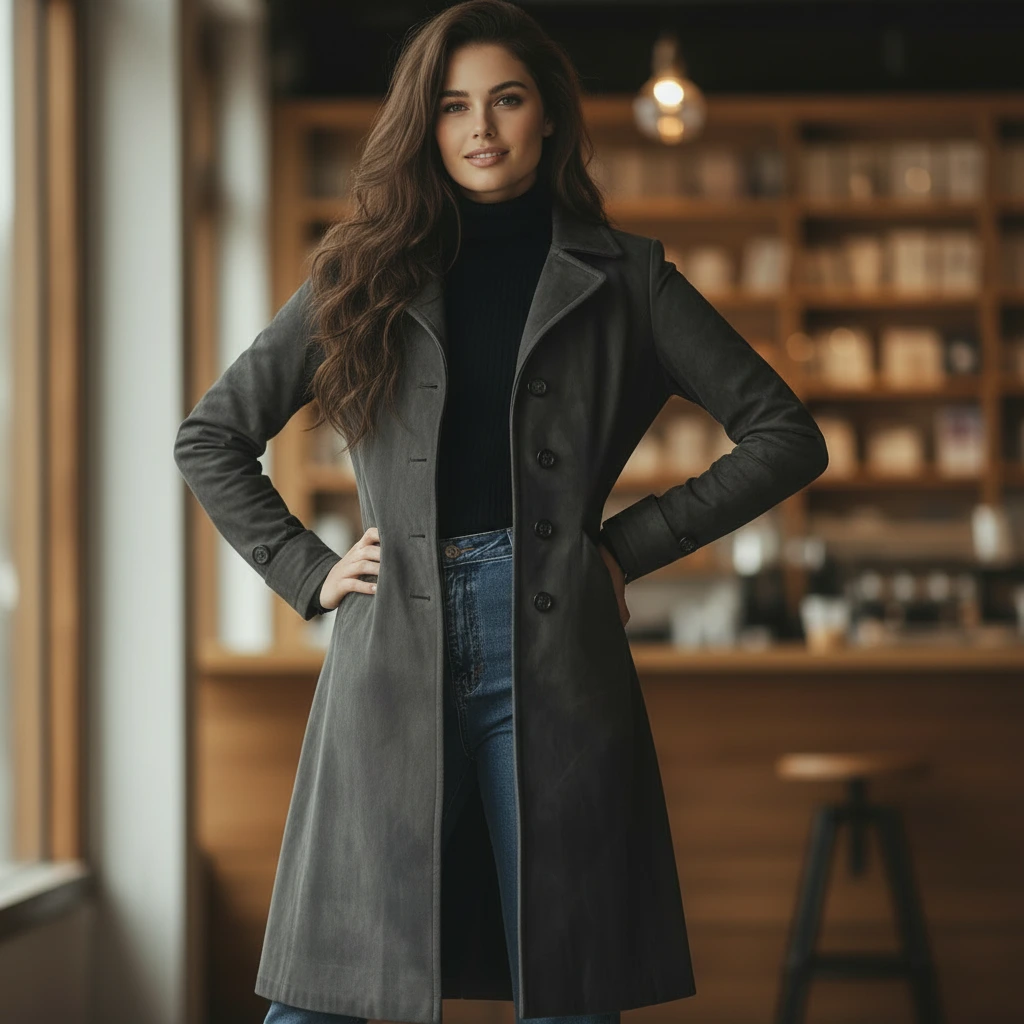 Women’s Tailored Long Button-Front Winter Coat
