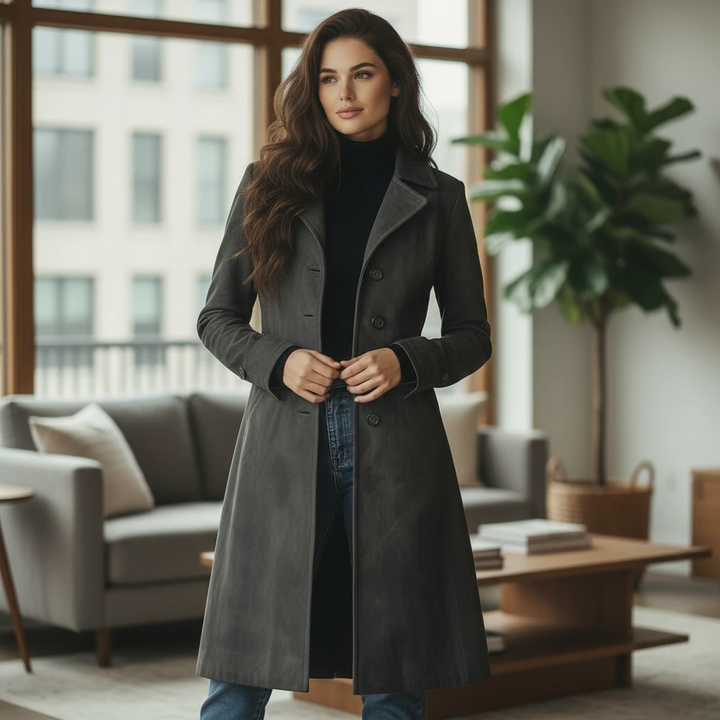 Women’s Tailored Long Button-Front Winter Coat