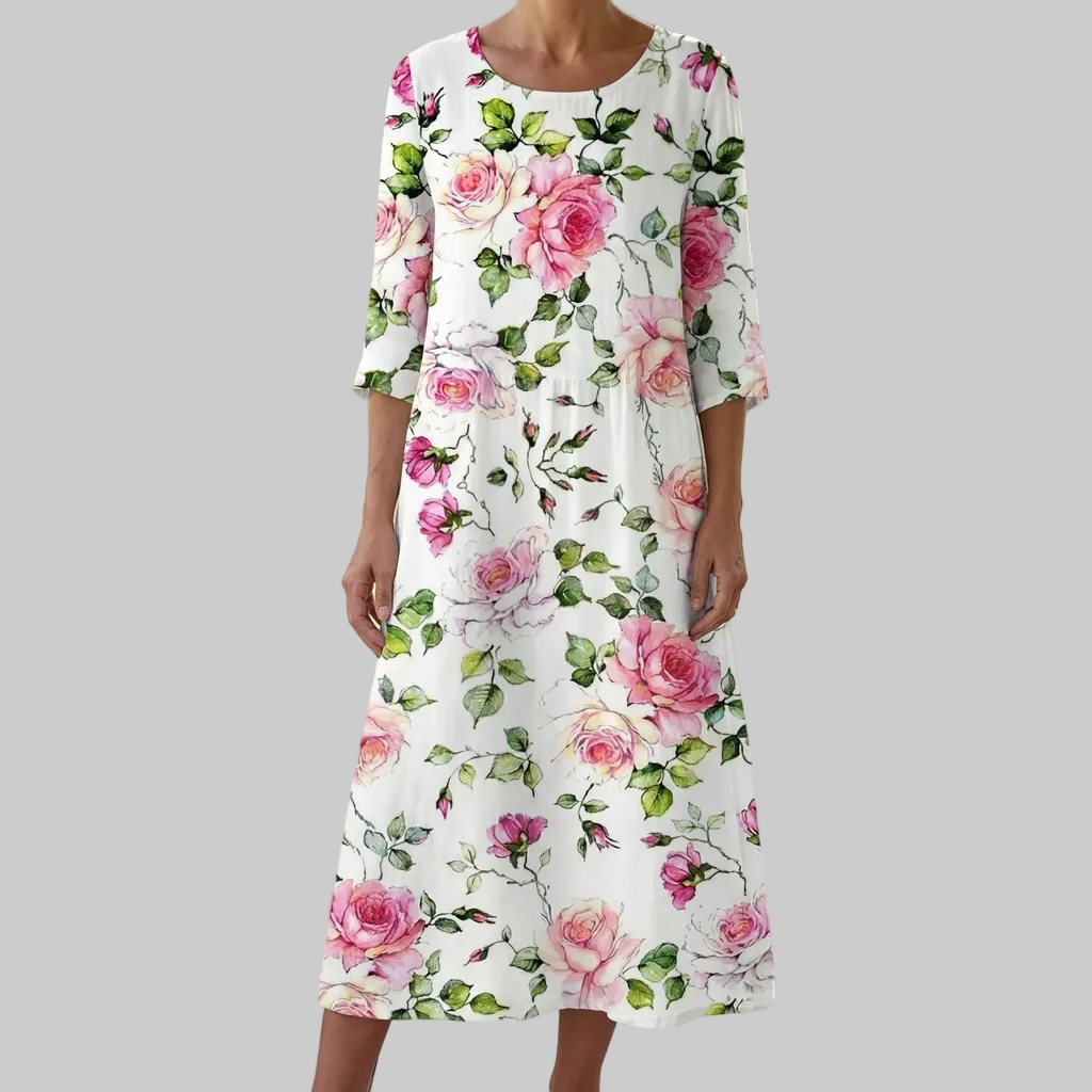Women’s Floral Maxi Dress with 3/4 Sleeves