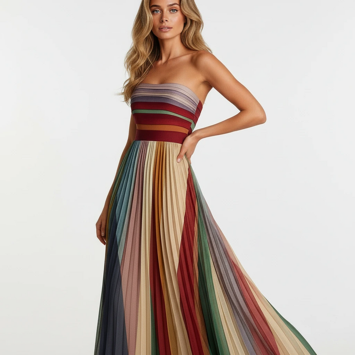 Lioraine | Women’s Strapless Pleated Maxi Dress