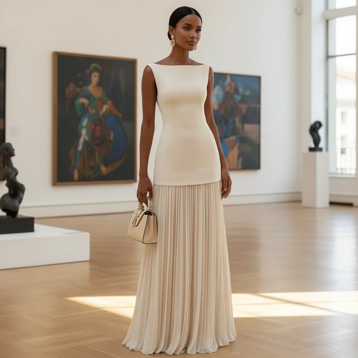 Pleated Elegance Evening Gown