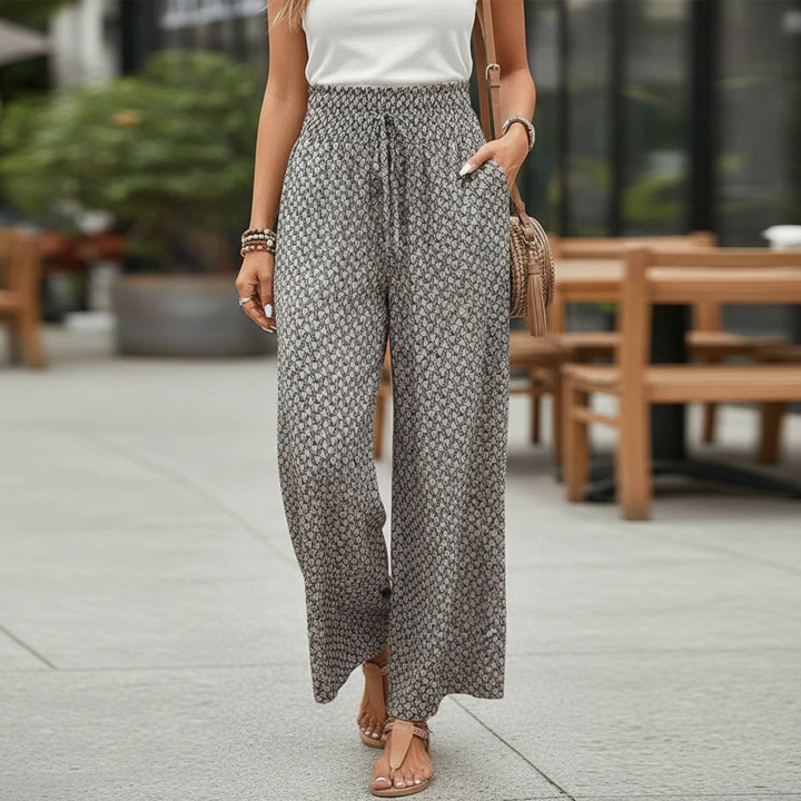 Printed Wide-Leg Pull-On Pants