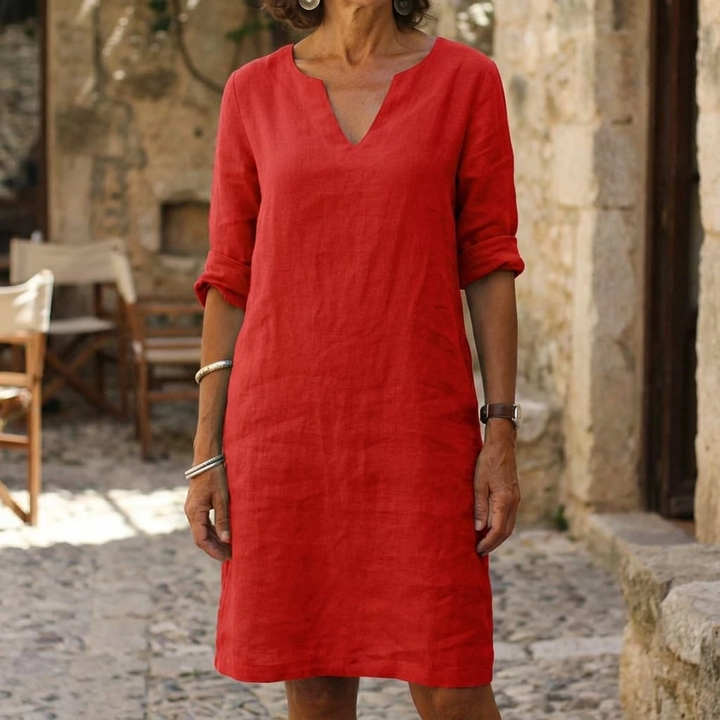 Relaxed V-Neck Midi Dress