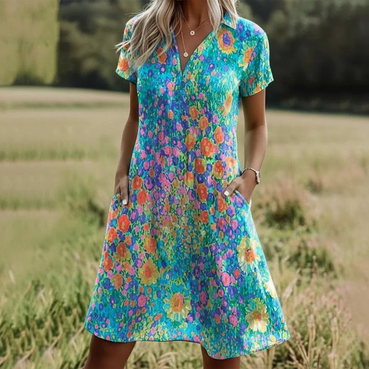 Floral Short-Sleeve Midi Dress