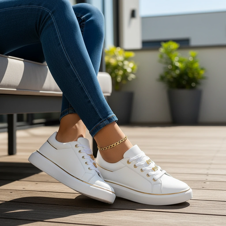 Women’s White Gold-Detail Sneakers