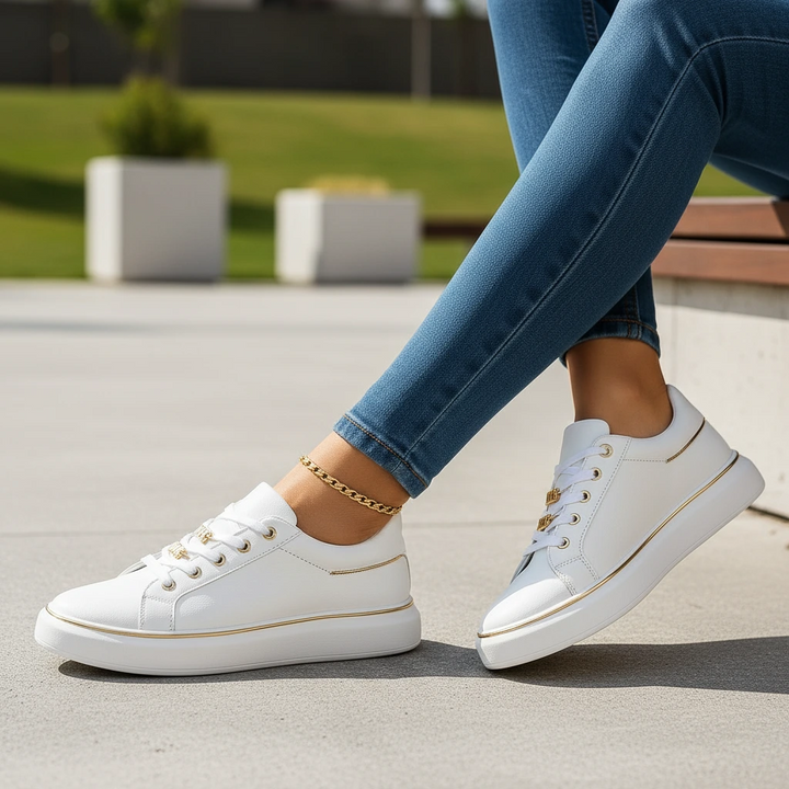 Women’s White Gold-Detail Sneakers