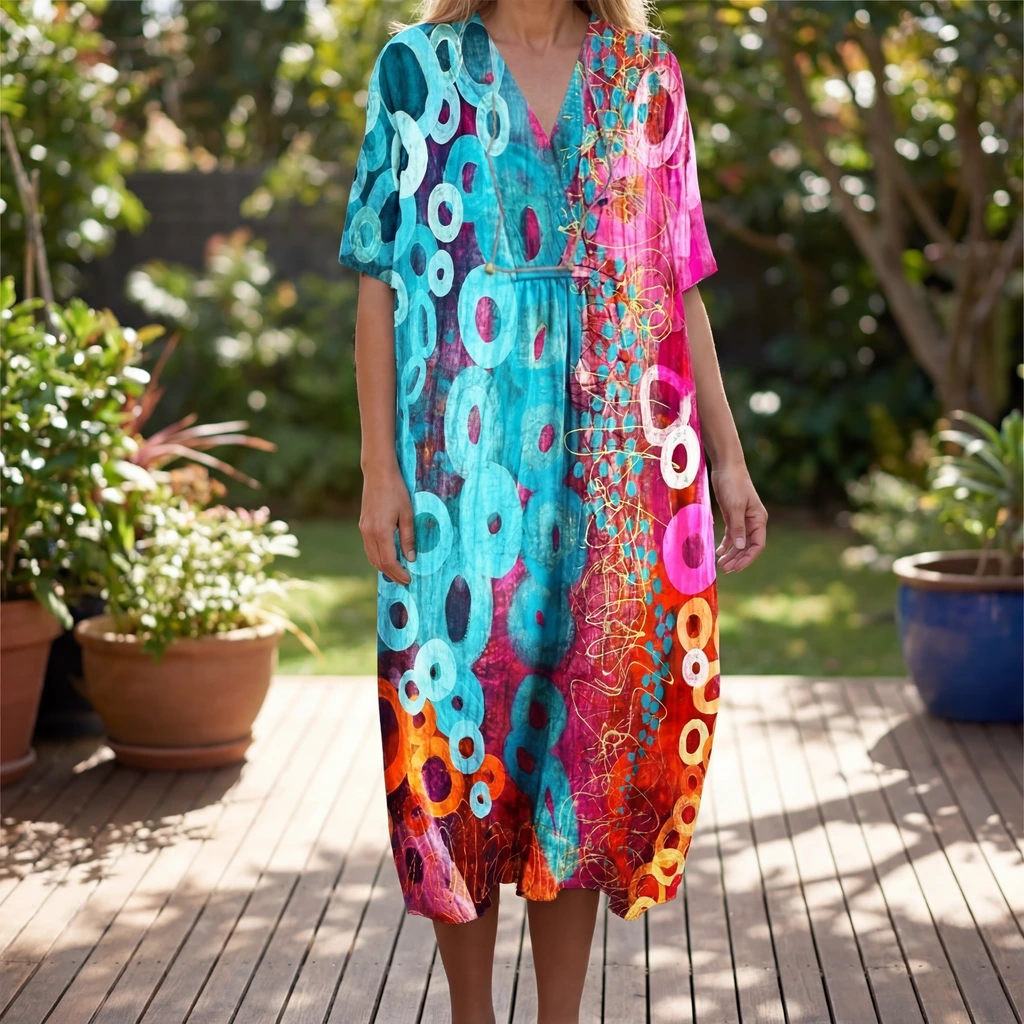 Women’s Printed V-Neck Maxi Dress for Vacation
