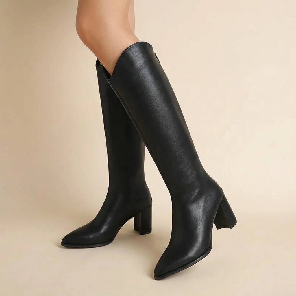 Sleek Knee-High Block Heel Orthopedic  Boots