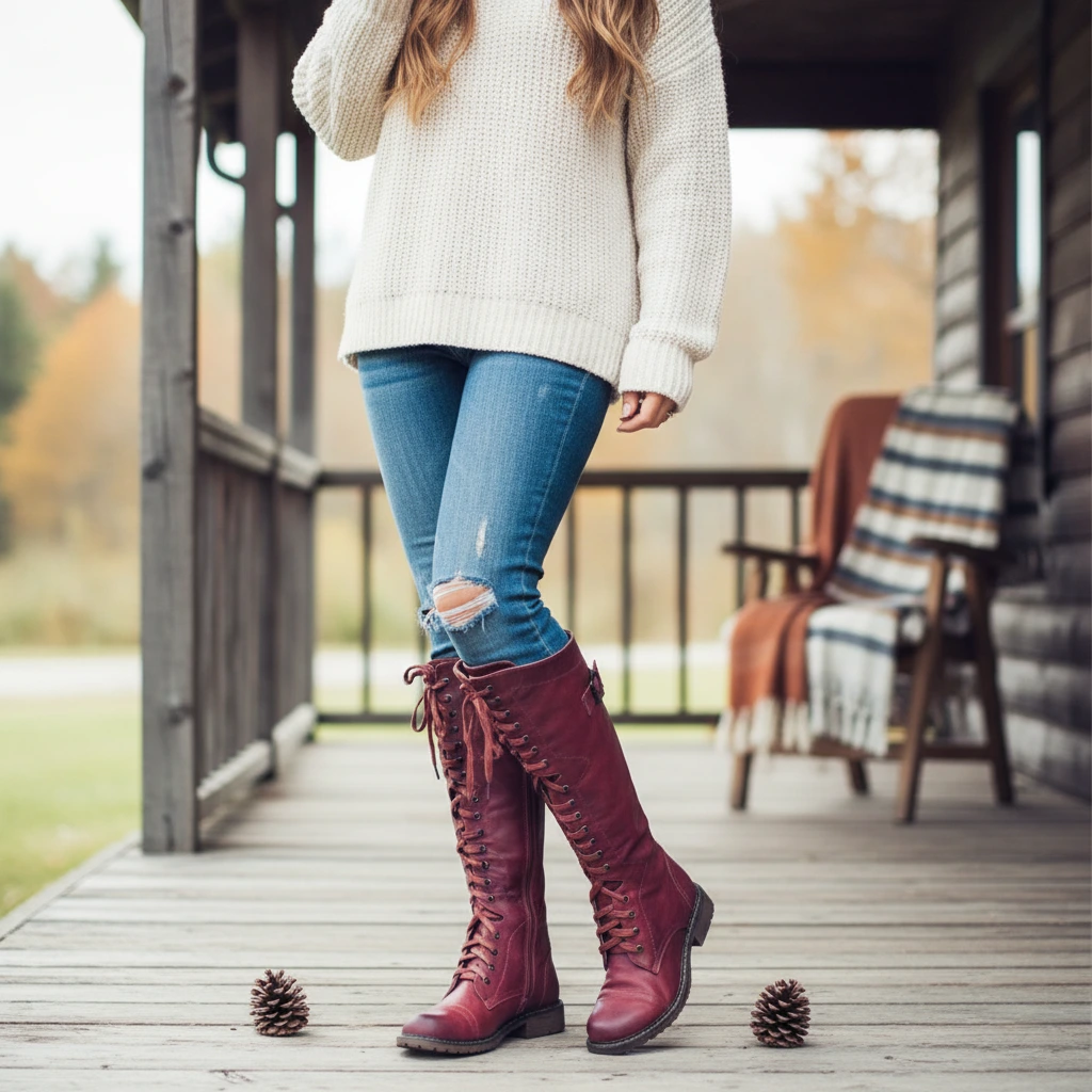 Lace-Up Knee-High Combat Boots