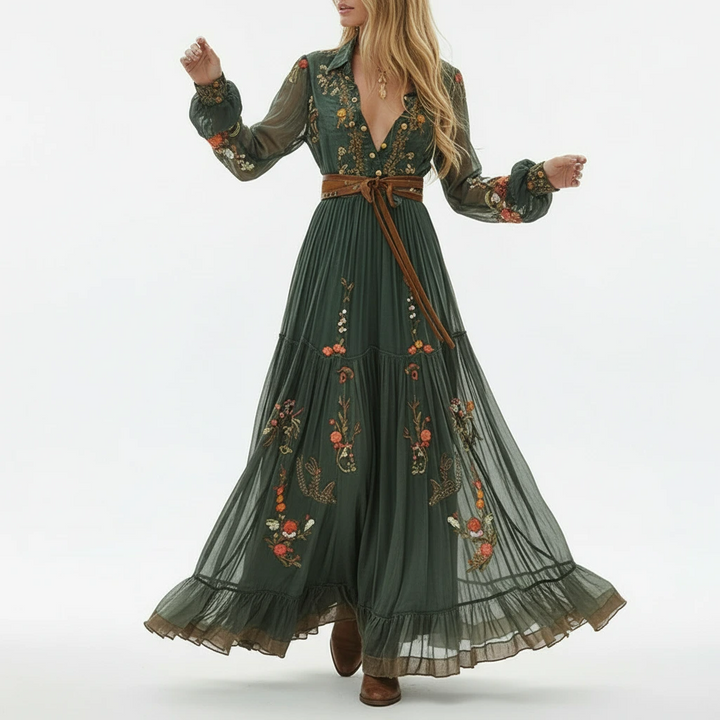 Elowira | Women’s Embroidered Long Sleeve Boho Maxi Dress