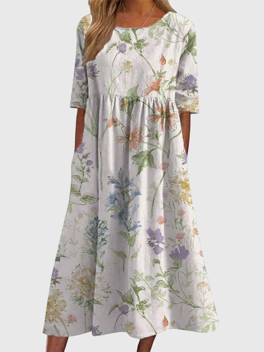 Maeve | Women’s Textured Floral Empire Waist Smock Midi Dress
