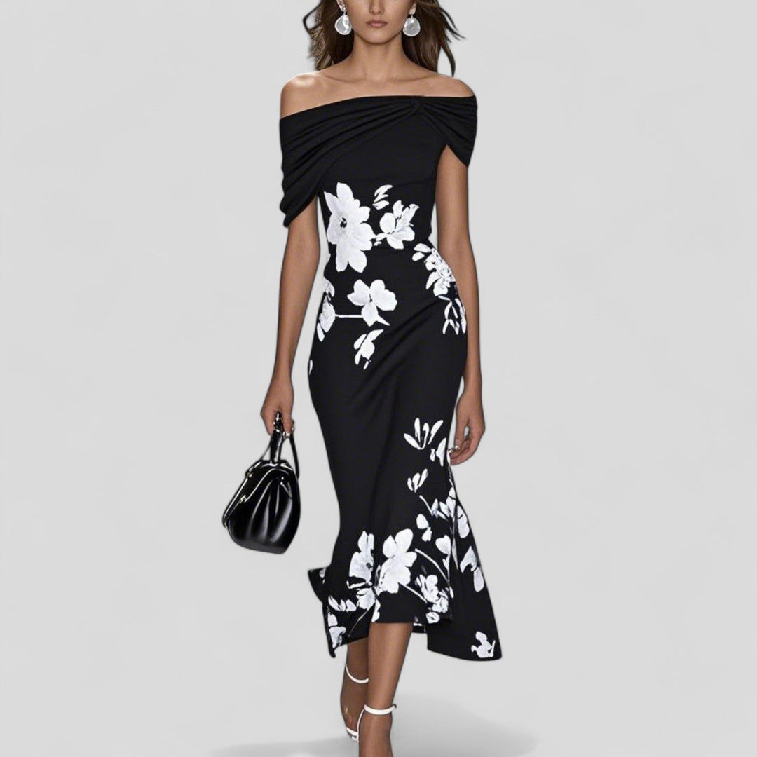 Camille | Women’s Abstract Print Relaxed-Drape Midi Dress