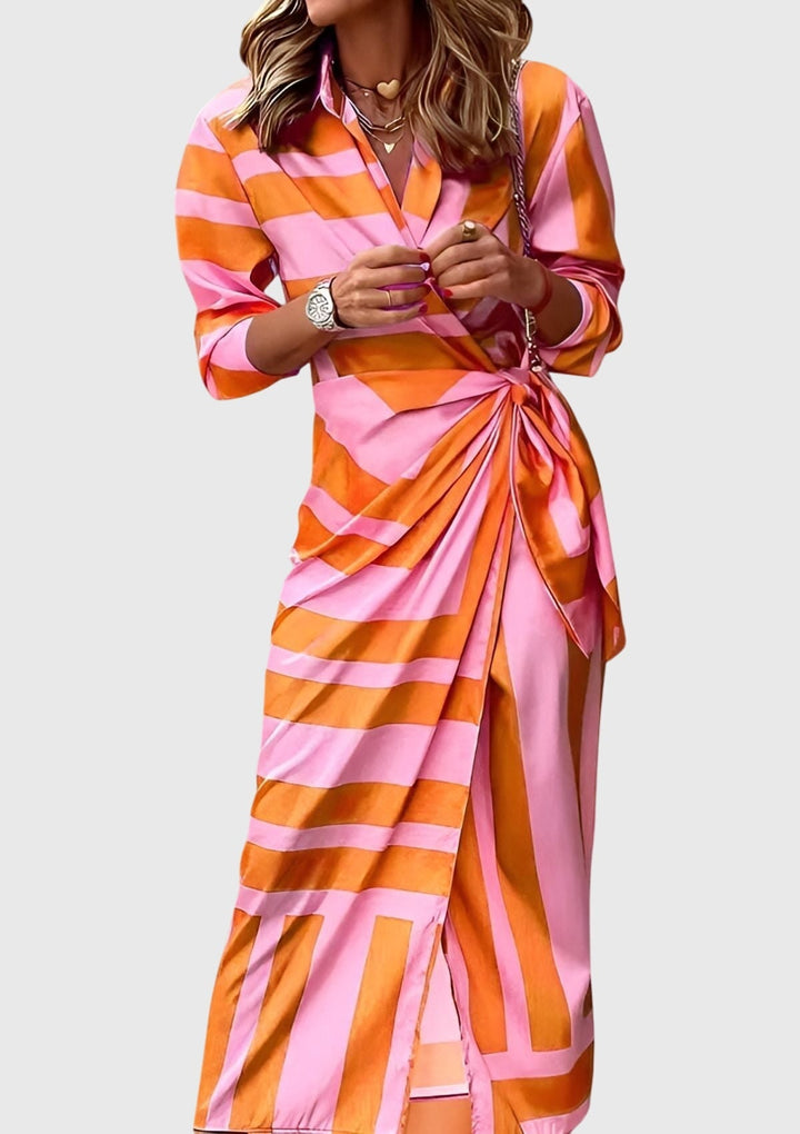 Valencia | Women’s Geometric Colorblock Collared Wrap Midi Dress