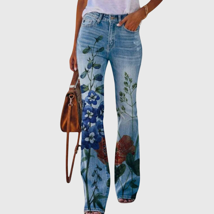 Meadow | Women’s Botanical Print Flare Leg Stretch Denim Jeans