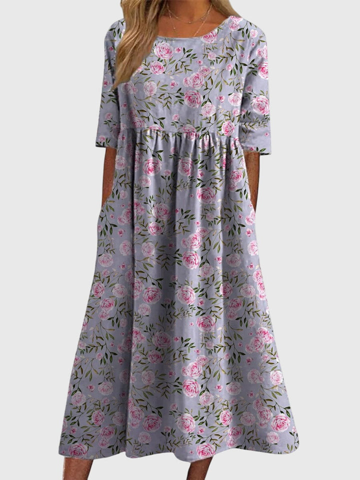 Maeve | Women’s Textured Floral Empire Waist Smock Midi Dress