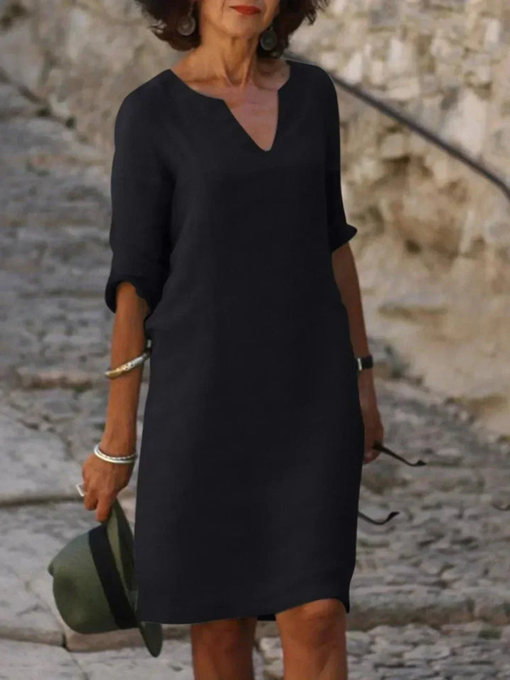 Relaxed V-Neck Midi Dress