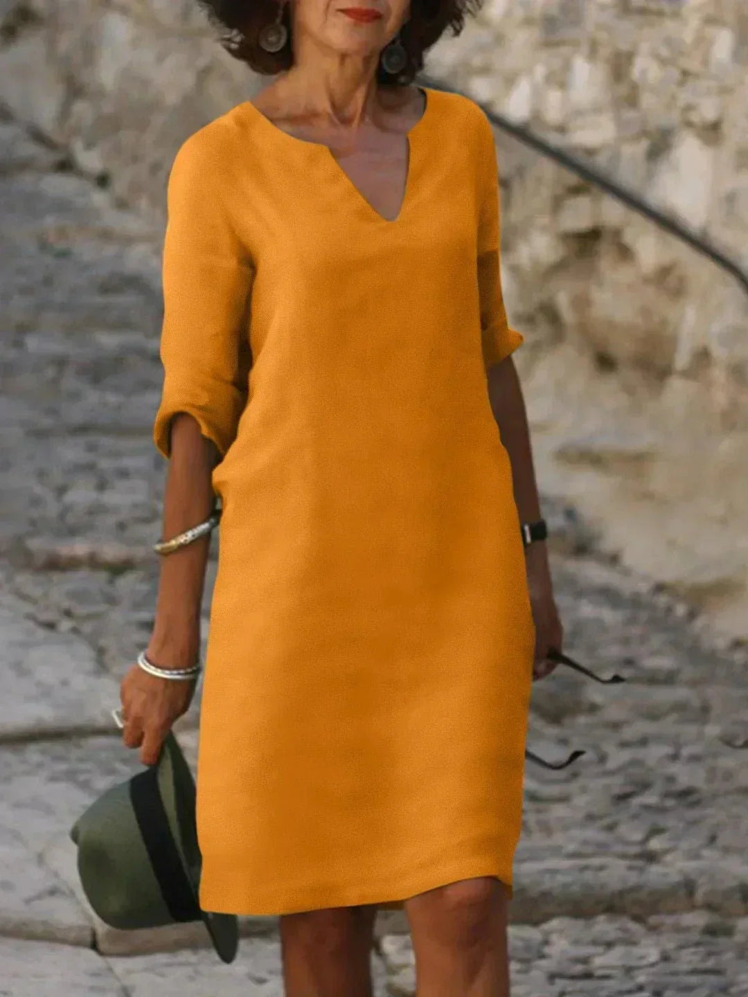 Relaxed V-Neck Midi Dress