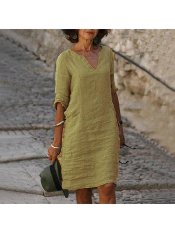 Relaxed V-Neck Midi Dress