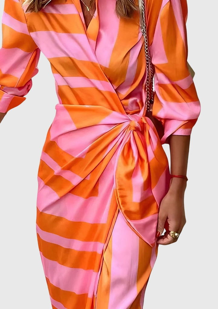 Valencia | Women’s Geometric Colorblock Collared Wrap Midi Dress