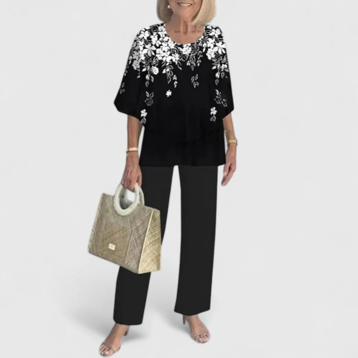 Evelyn | Women’s Layered Tunic &amp; Floral Trouser Co-Ord Set
