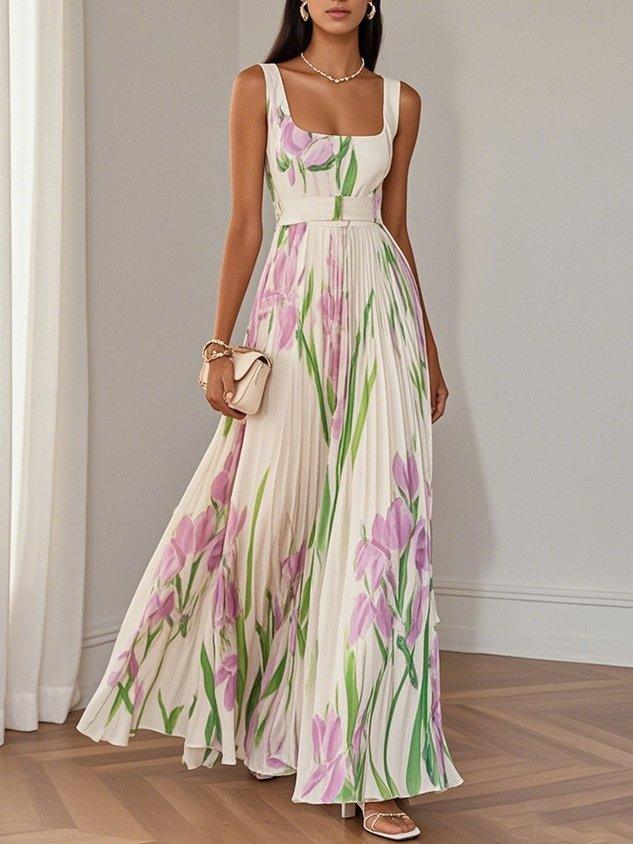 Elinora | Women’s Floral Pleated Wedding Guest Maxi Dress