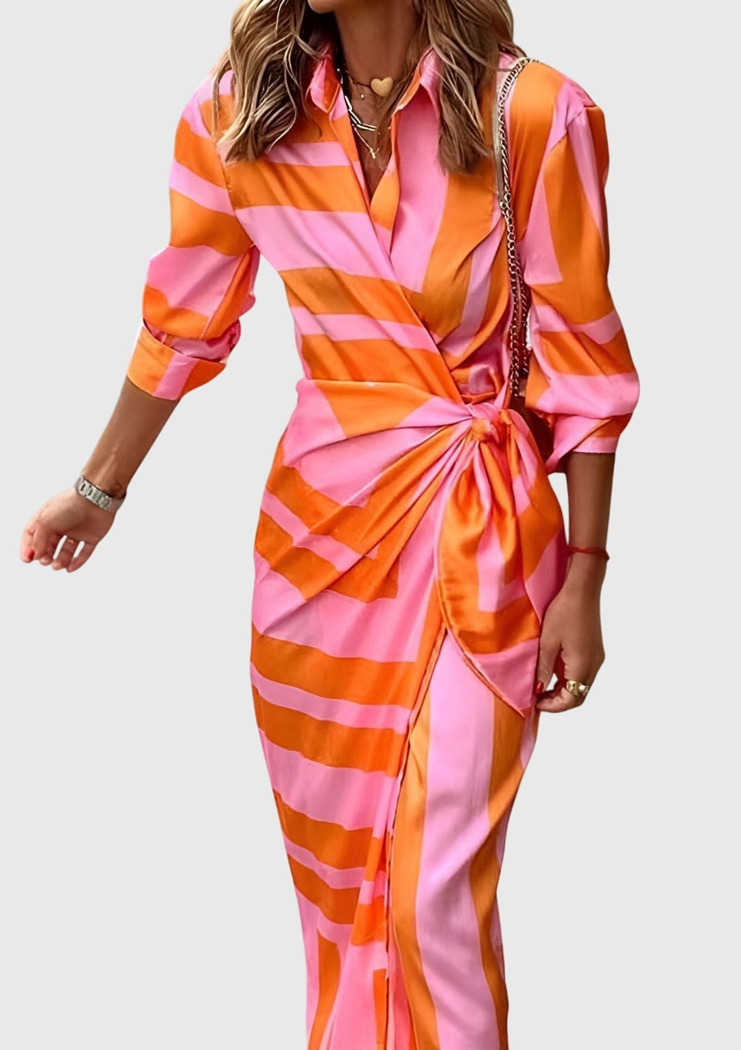 Valencia | Women’s Geometric Colorblock Collared Wrap Midi Dress