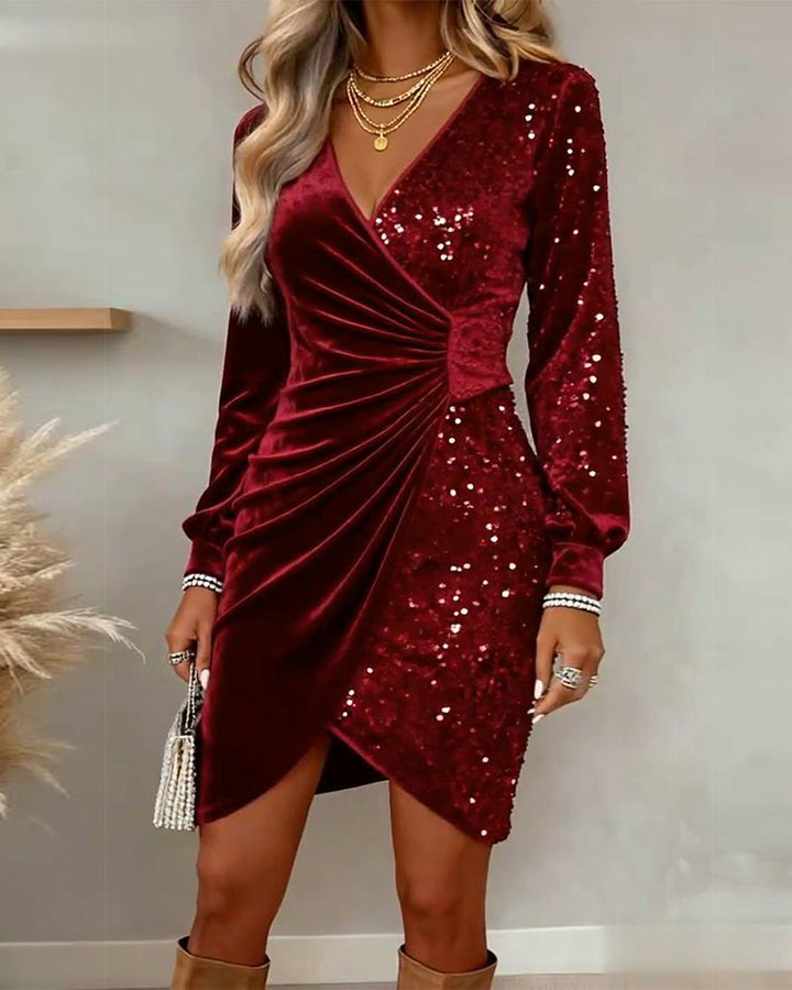 Velvet Sequin Wrap Mini Dress