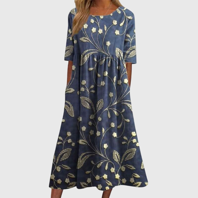 Maeve | Women’s Textured Floral Empire Waist Smock Midi Dress