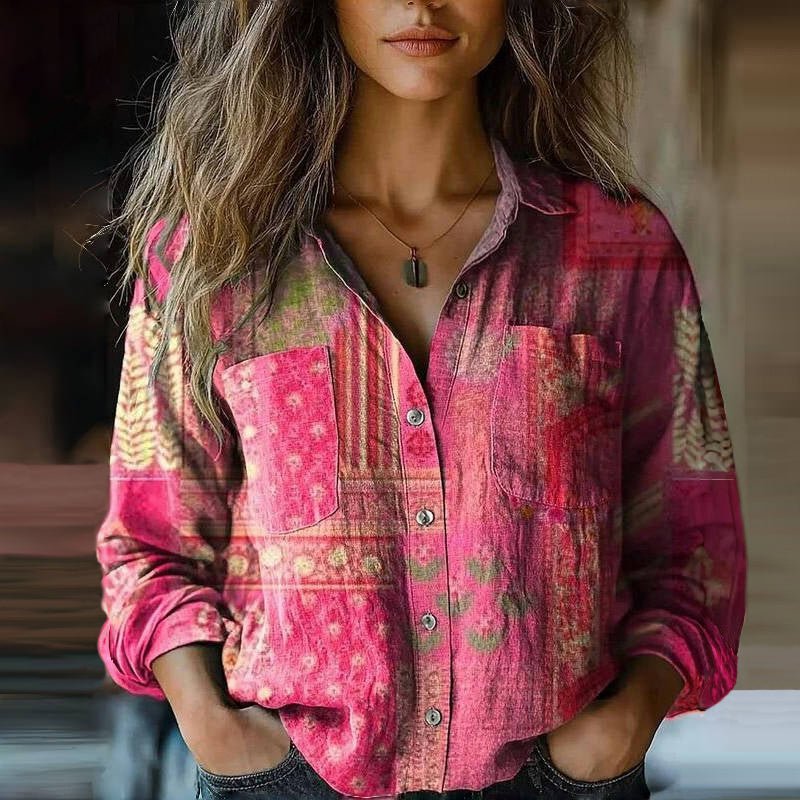 Elowen | Botanical Print Button-Front Blouse