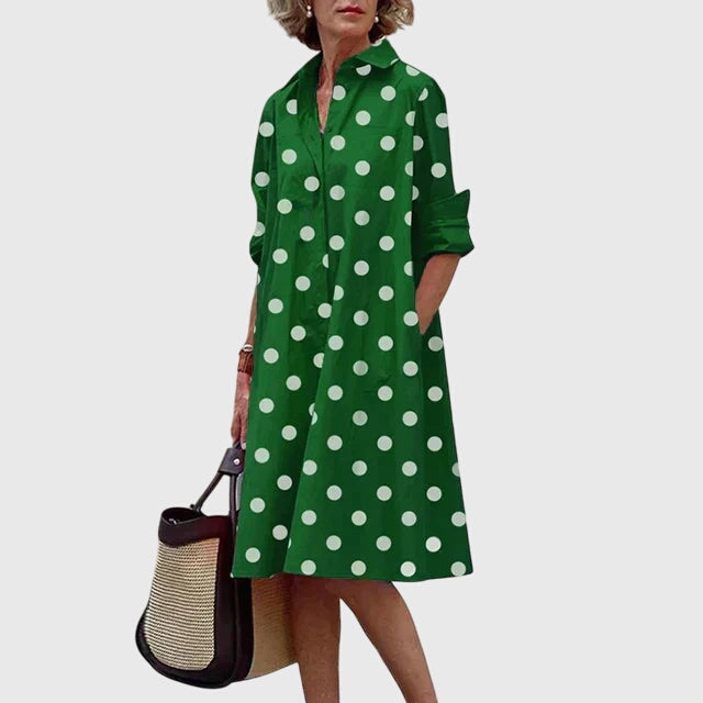 Carmine | Women’s Collared Poplin Swing Midi Shirt Dress with Pockets