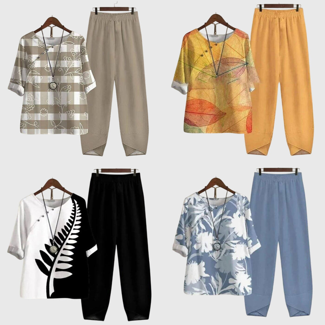 Mariposa | Women’s Motif Tunic &amp; Tapered Trouser Set