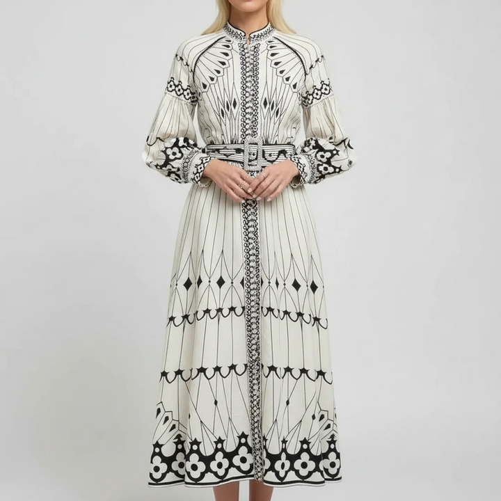 Elowen | Women’s Long-Sleeve Fit-and-Flare Midi Dress