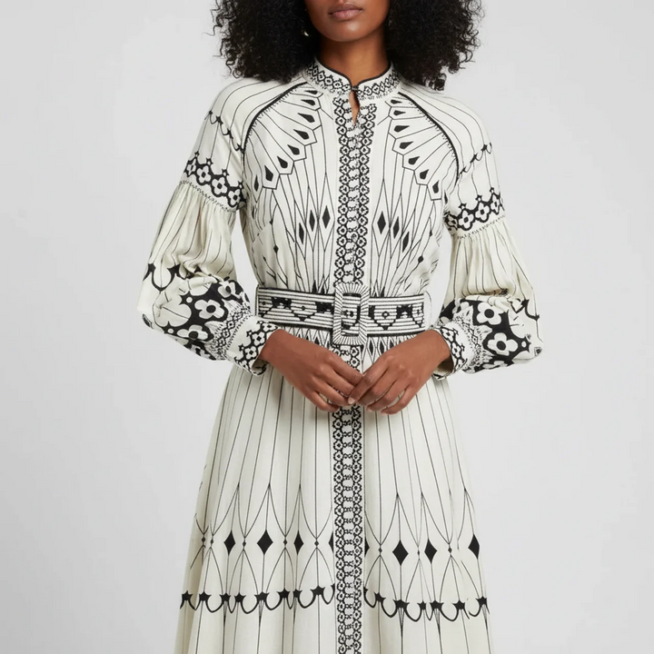 Elowen | Women’s Long-Sleeve Fit-and-Flare Midi Dress