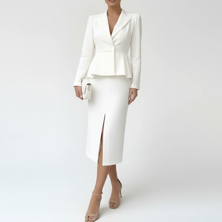 Liv | Women’s Peplum Blazer and Midi Skirt Suit Set