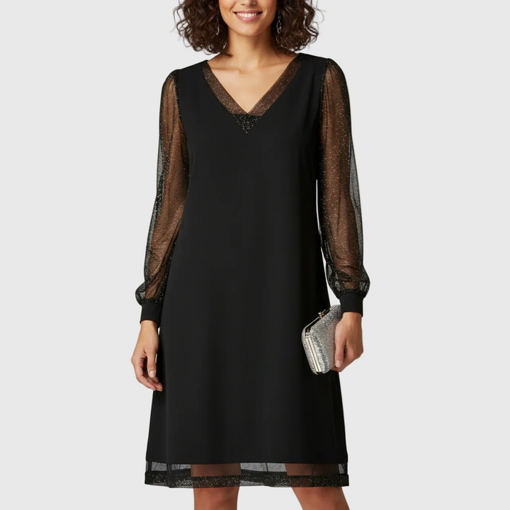 Nythera | Women’s Sheer Sleeve Midi Wedding Guest Dress