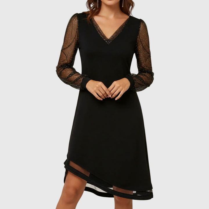 Nythera | Women’s Sheer Sleeve Midi Wedding Guest Dress