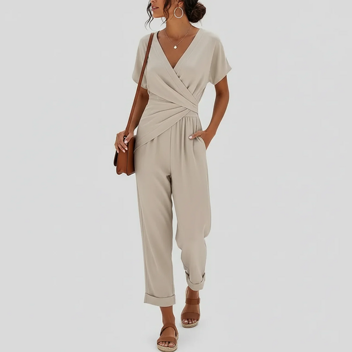 Piper | Women’s Surplice Wrap Short-Sleeve Cropped Jumpsuit