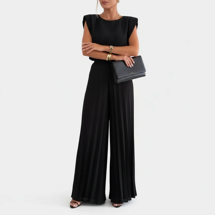 Maribel | Women’s Pleated Wide Leg Jumpsuit with Cap Sleeves