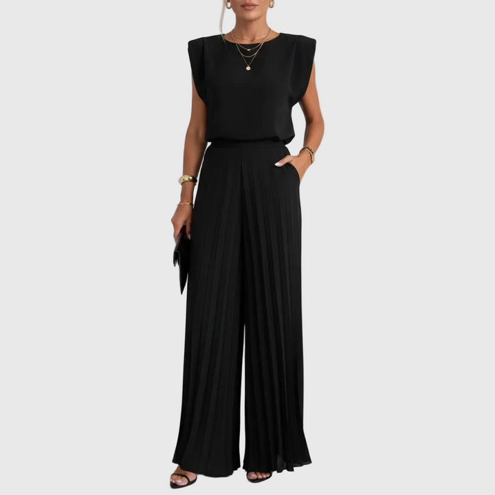 Maribel | Women’s Pleated Wide Leg Jumpsuit with Cap Sleeves